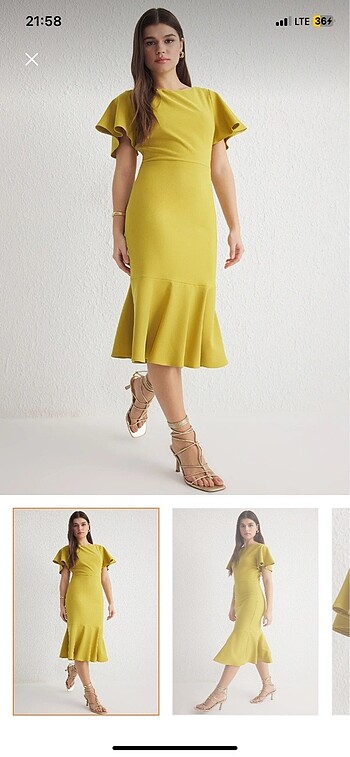 Yağ yeşili midi boy volanlı elbise - Görsel 2