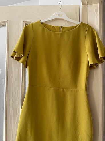 Yağ yeşili midi boy volanlı elbise - Görsel 5