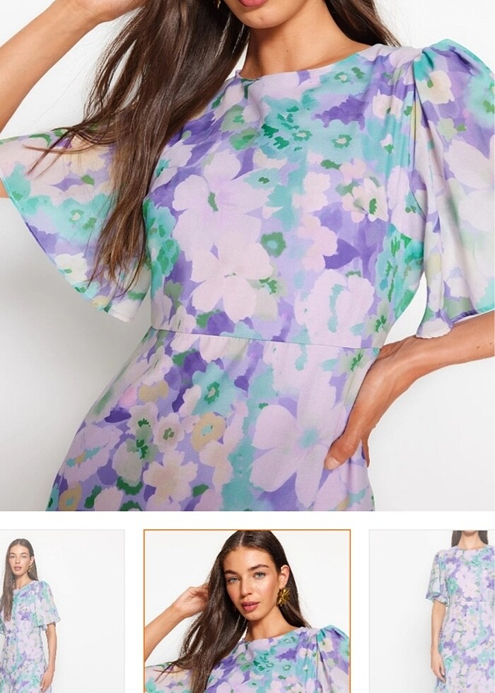 Çiçek desenli A kesim midi elbise - Görsel 2