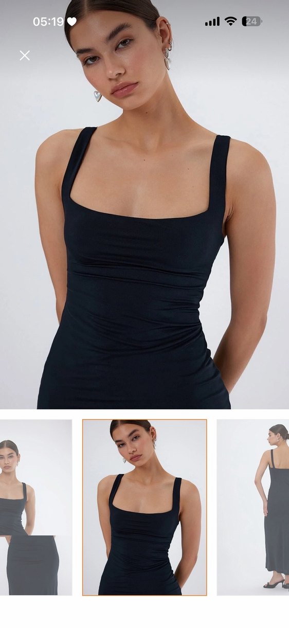 Siyah Uzun İnce Askılı Kadın Elbise - Görsel 2