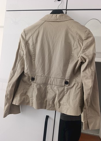 Bej Düğmeli Keten Kadın Blazer Ceket - Görsel 3