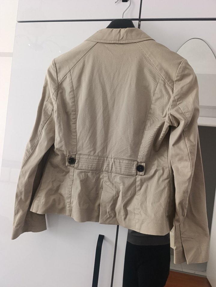 Bej Düğmeli Keten Kadın Blazer Ceket - Görsel 3