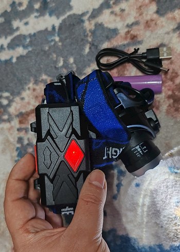 Çok Güçlü Şarjlı LED Kafa Feneri Zoom ve Arka İkaz Işıklı Set - Görsel 6