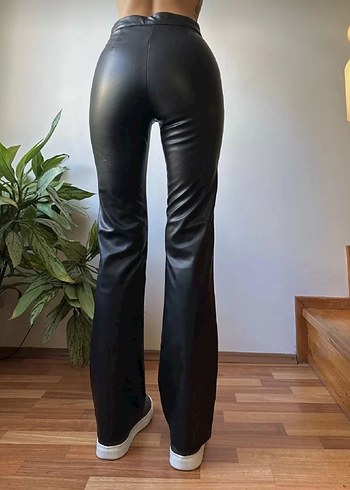 İspanyol Paça Siyah Deri Kadın Pantolon - Görsel 2