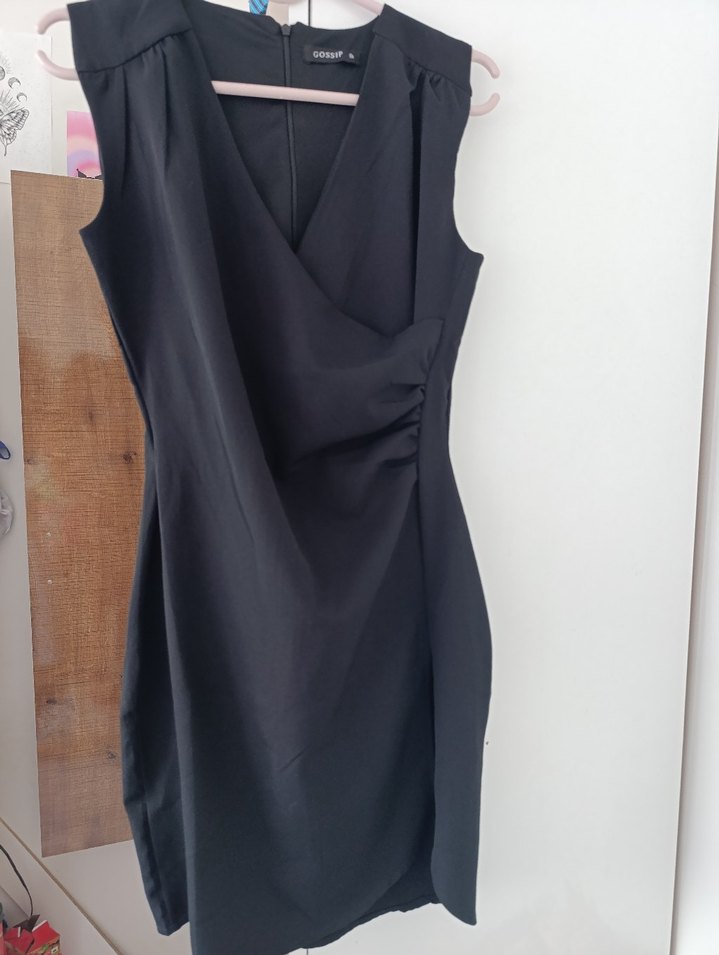 Siyah Drapeli V Yaka Mini Elbise - Görsel 2