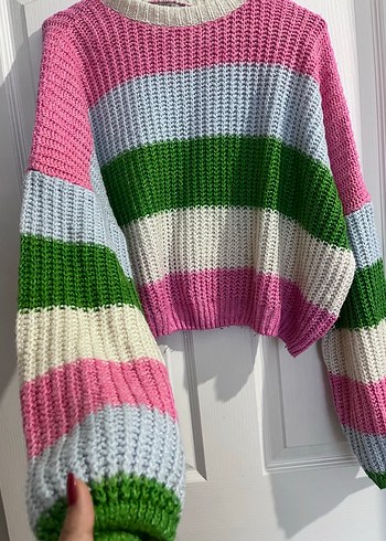 Çizgili Örgü Kadın Kazak - Görsel 3