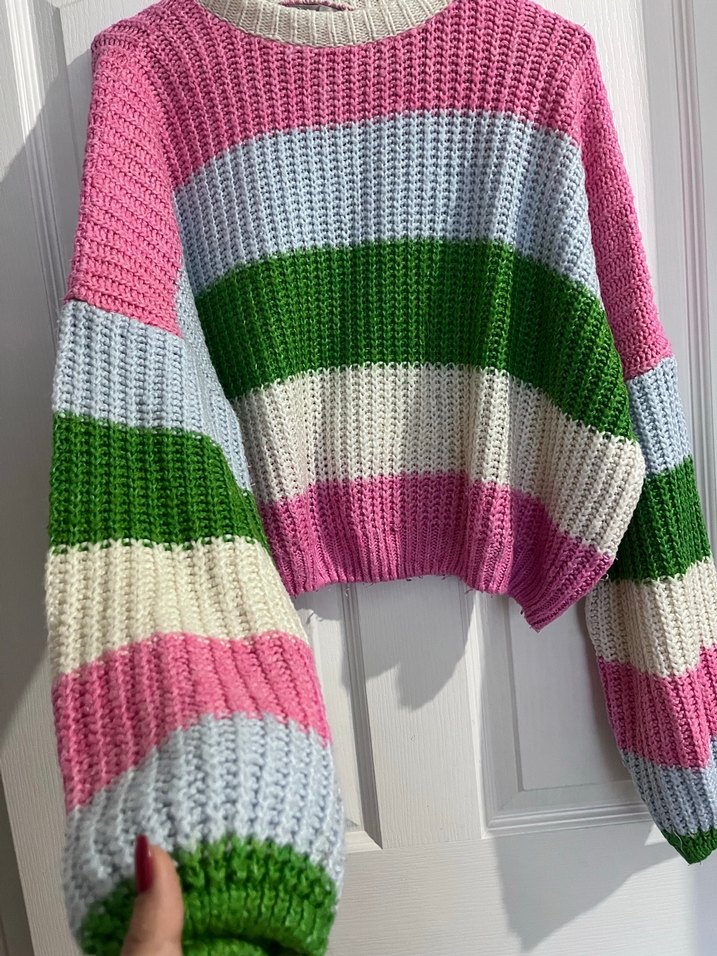 Çizgili Örgü Kadın Kazak - Görsel 3