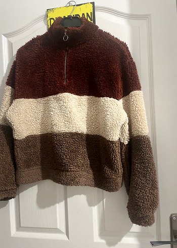 Kahverengi Peluş Kadın Yarım Fermuarlı Kazak - Görsel 3