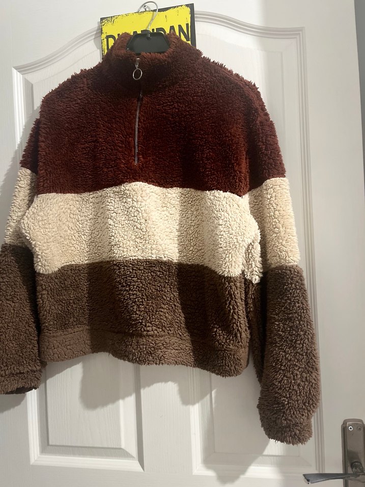 Kahverengi Peluş Kadın Yarım Fermuarlı Kazak - Görsel 3