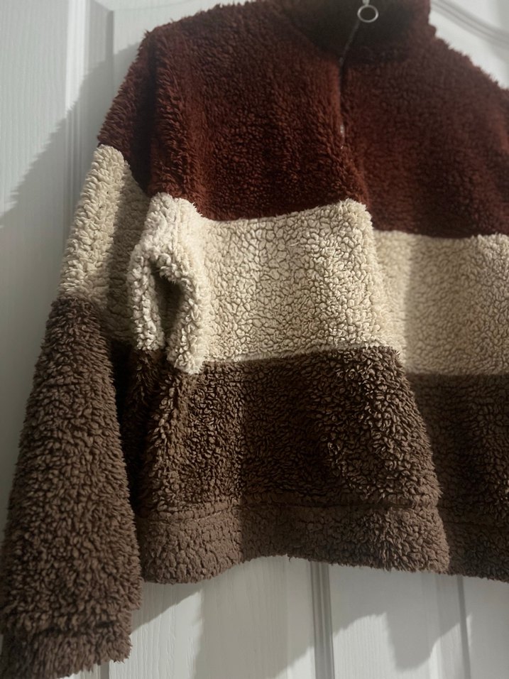 Kahverengi Peluş Kadın Yarım Fermuarlı Kazak - Görsel 4