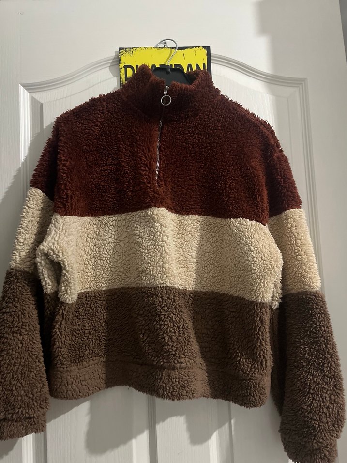 Kahverengi Peluş Kadın Yarım Fermuarlı Kazak - Görsel 2