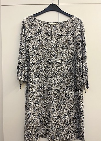 Bohem Gri Midi Tunik, Kısa Kollu, Salaş Kesim