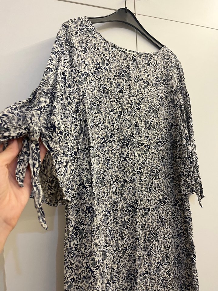 Bohem Gri Midi Tunik, Kısa Kollu, Salaş Kesim - Görsel 2