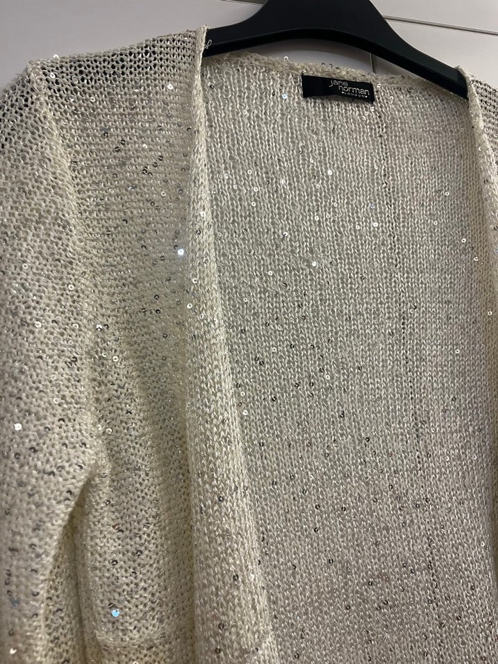 Beyaz Parlak V Yaka Kadın Hırka - Görsel 3