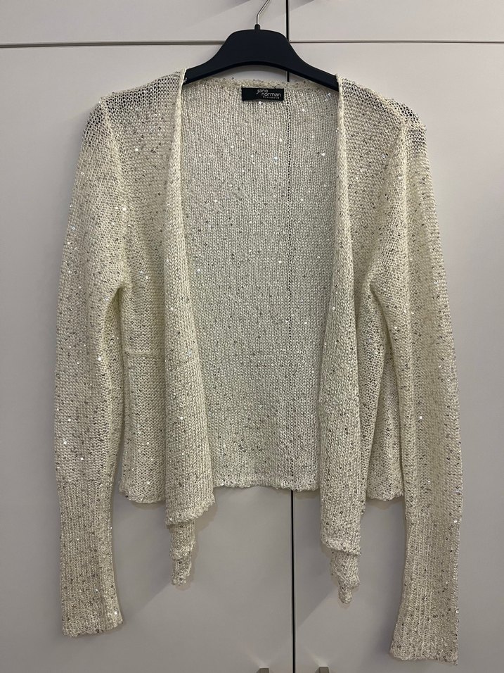 Beyaz Parlak V Yaka Kadın Hırka - Görsel 2