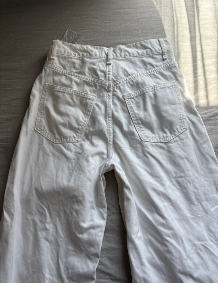 Beyaz Kadın Geniş Kesim Midi Pantolon - Görsel 4