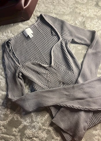 H&M Gri V Yaka Uzun Kollu Triko Kazak