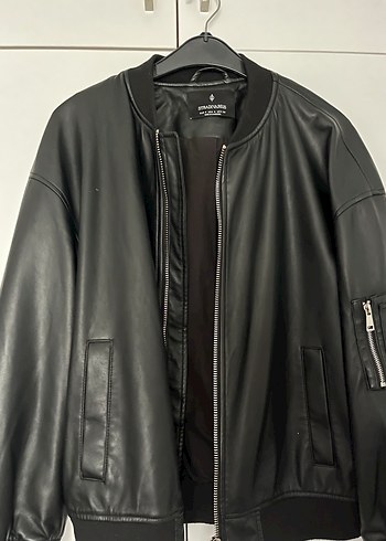 Siyah Kadın Deri Bomber Ceket - Görsel 4