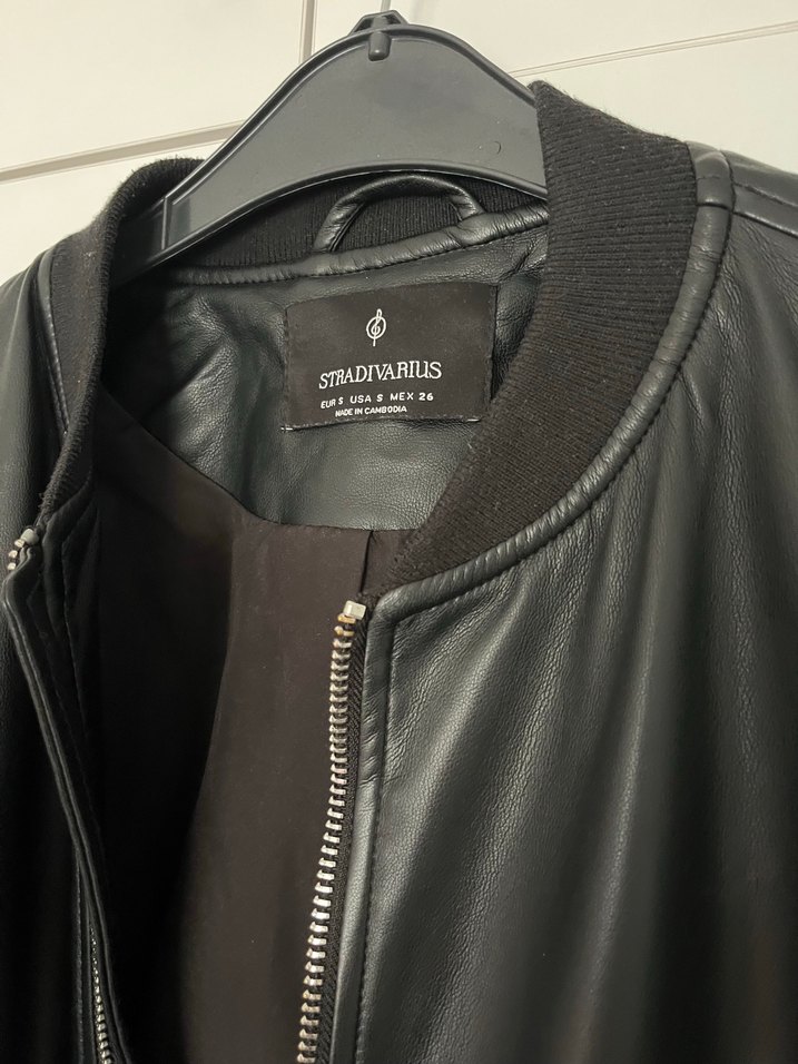 Siyah Kadın Deri Bomber Ceket - Görsel 3