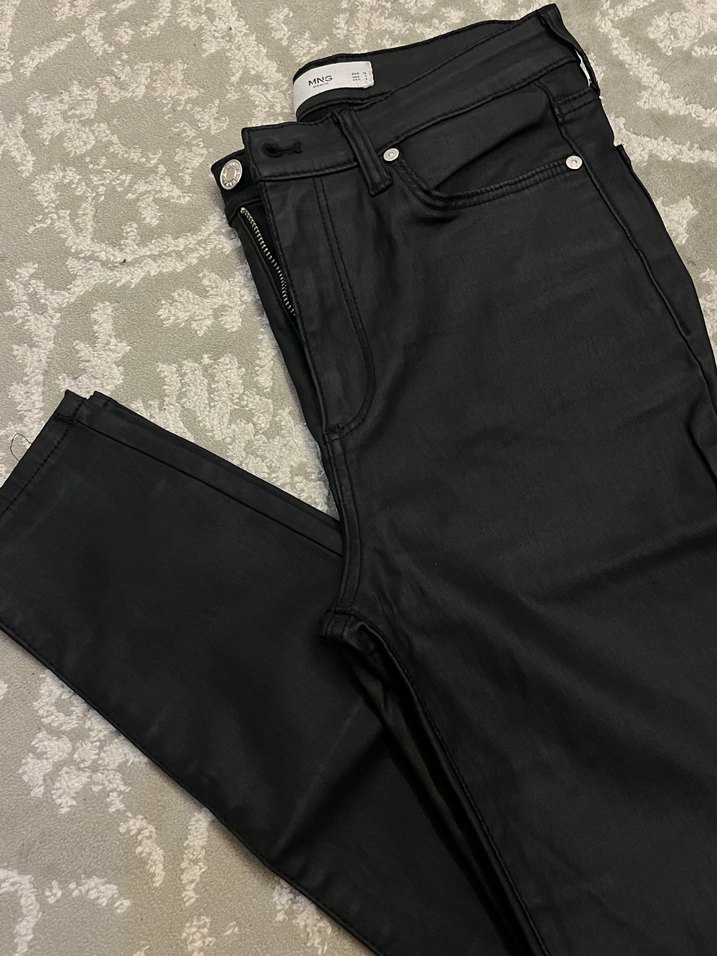 Deri Siyah Fermuarlı Kadın Jean - Görsel 2