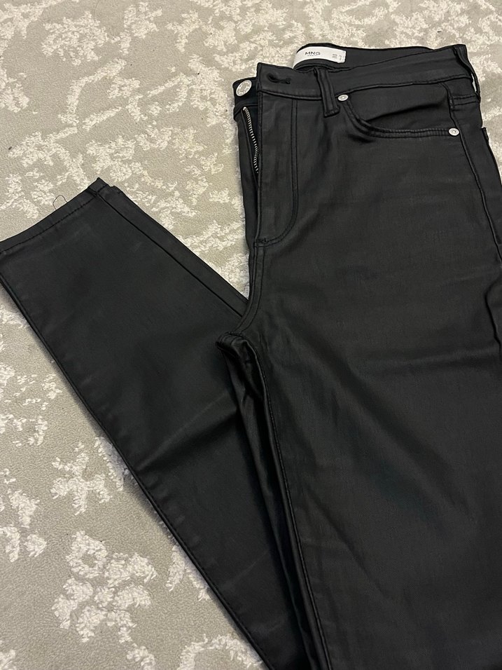 Deri Siyah Fermuarlı Kadın Jean - Görsel 3