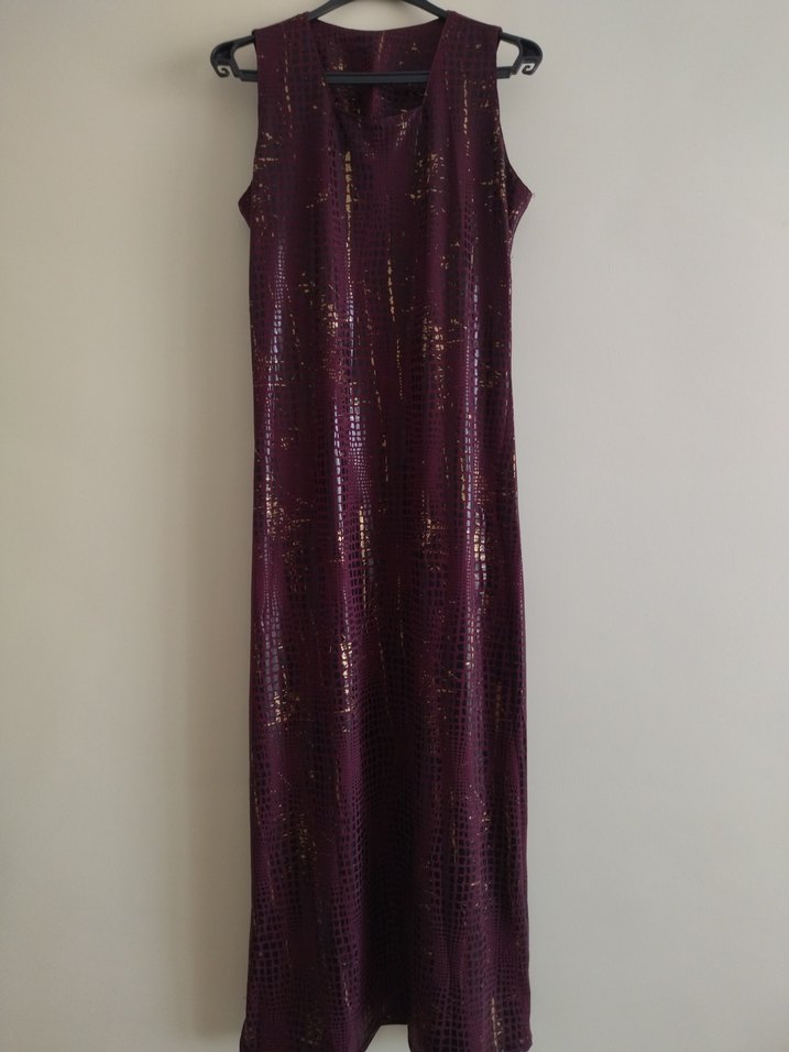 Bordo Yılan Desenli Elbise - Görsel 2