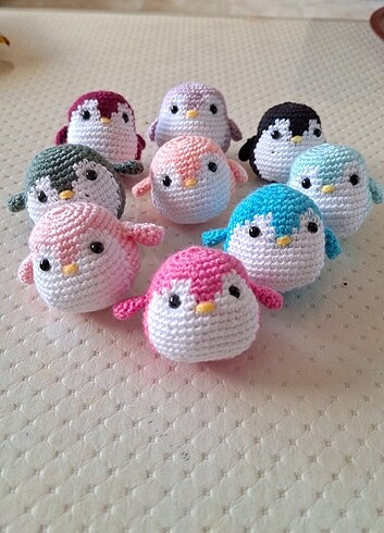 Organik amigurumi mini penguen anahtarlık, çanta süsü