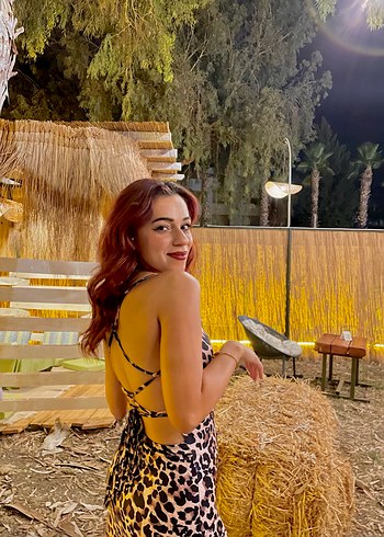 Leopar Desenli Sarı Uzun Elbise - Görsel 3