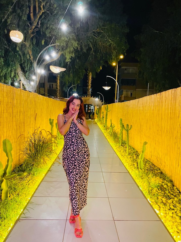 Leopar Desenli Sarı Uzun Elbise - Görsel 4