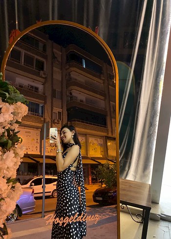 Siyah Puantiyeli Uzun Askılı Elbise - Görsel 3