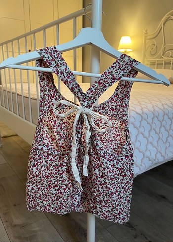 Bordo Çiçek Desenli Askılı Salaş Bluz - Görsel 2