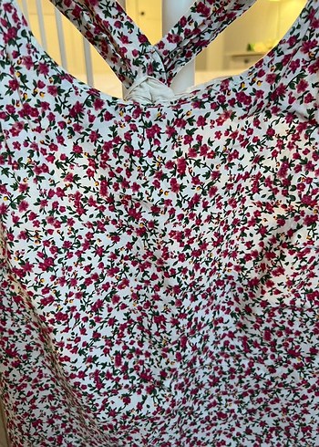 Bordo Çiçek Desenli Askılı Salaş Bluz - Görsel 4