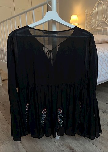 Nakış Detaylı Siyah Bohem Uzun Kollu Bluz - Görsel 2