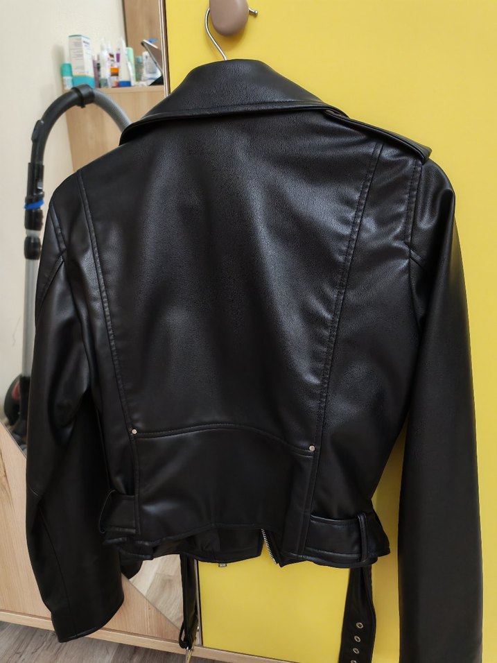 Zara Siyah Deri Kadın Biker Ceket - Görsel 2