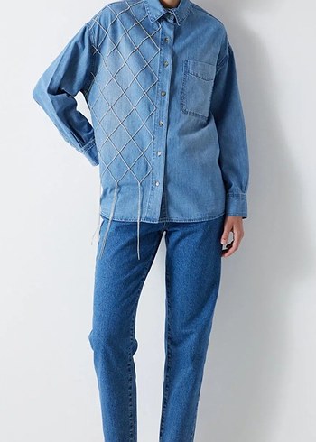 ipekyol Taşlı Mavi Denim Jean Kadın Gömlek