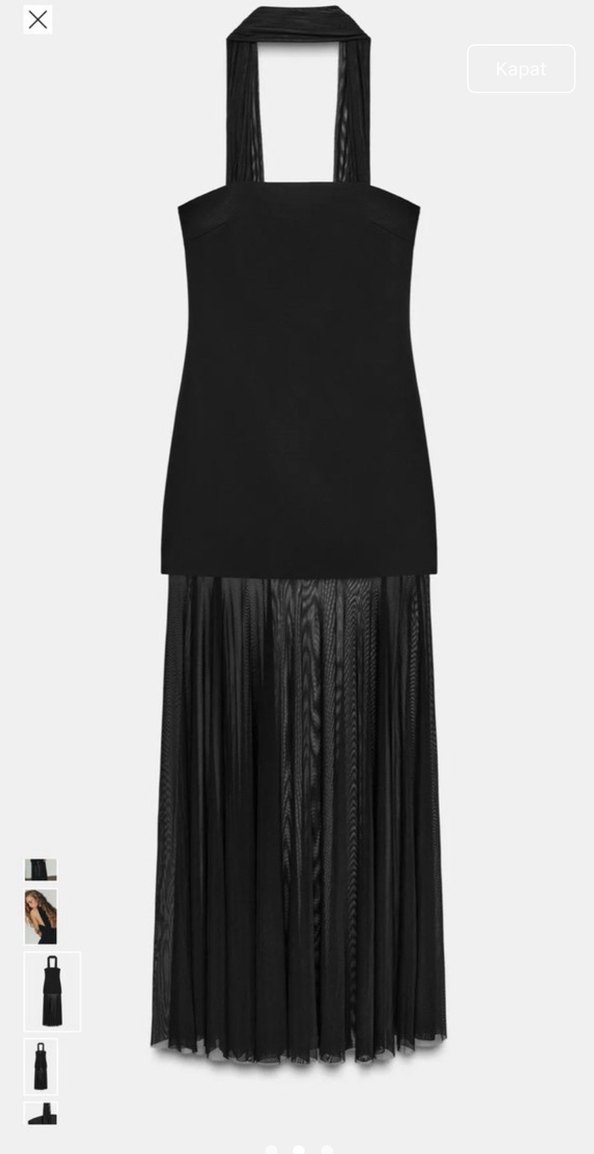 Zara Siyah Straplez Uzun Drapeli Elbise - Görsel 2