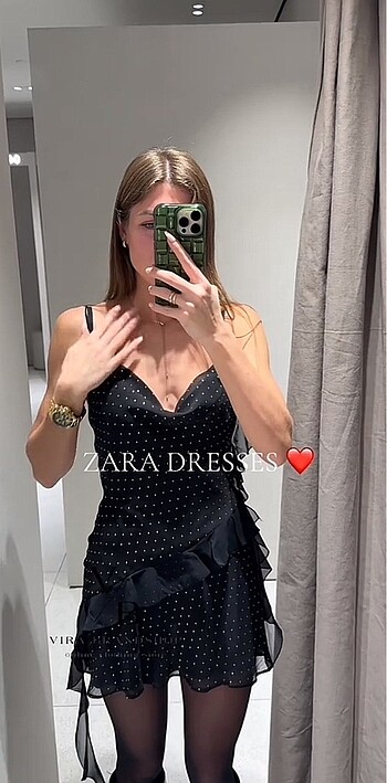 m Beden Zara fırfırlı taşlı elbise