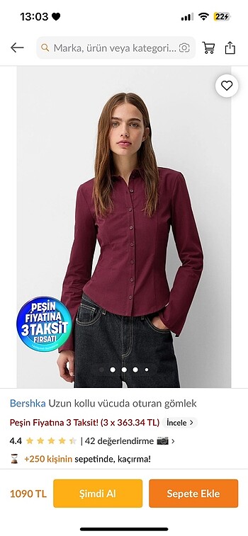 BERSHKA etiketli fitted gömlek
