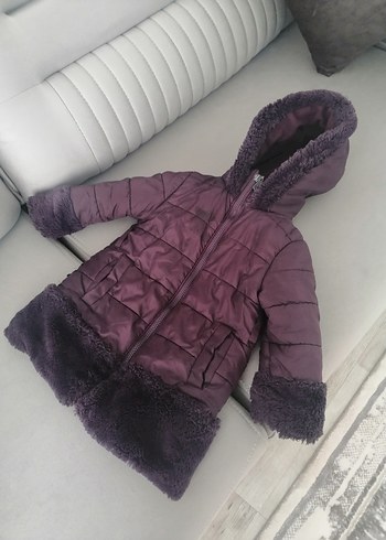 Kız Çocuk Mor Kürklü Kapüşonlu Mont - Görsel 6