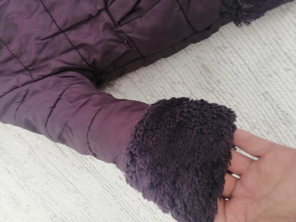 Kız Çocuk Mor Kürklü Kapüşonlu Mont - Görsel 4