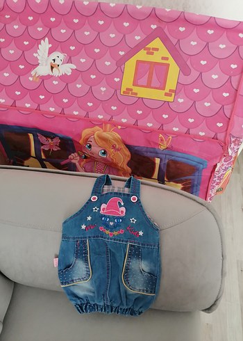 Kız Çocuk Nakışlı Kot Tulum - Görsel 5