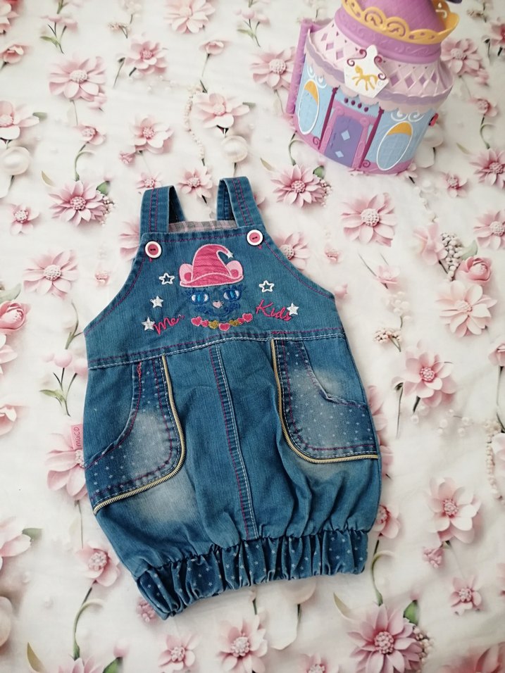 Kız Çocuk Nakışlı Kot Tulum - Görsel 2