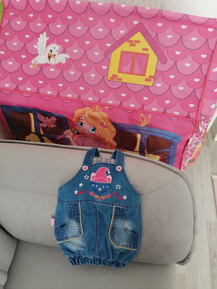 Kız Çocuk Nakışlı Kot Tulum - Görsel 5