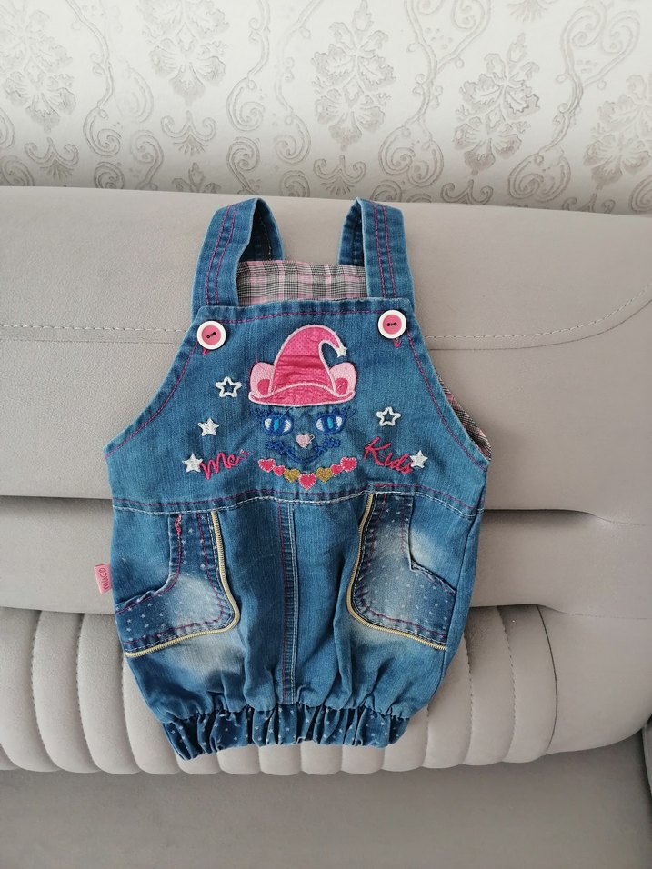 Kız Çocuk Nakışlı Kot Tulum - Görsel 4