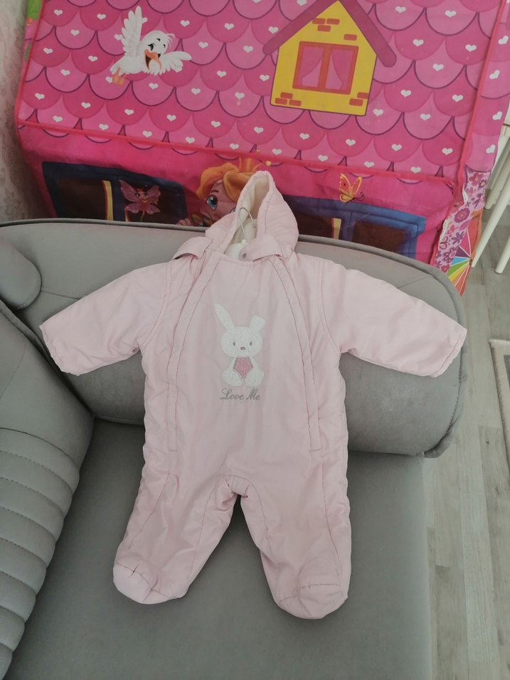 Pembe Kapüşonlu Bebek Kız Tulumu - Görsel 5