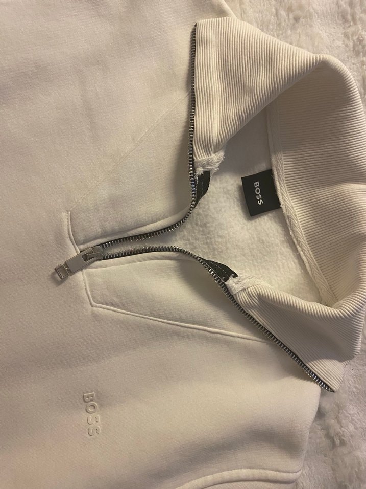 Erkek Beyaz Yarım Fermuarlı Sweatshirt - Görsel 2