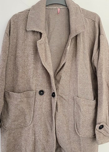 Bej Düğmeli Midi Yün Kadın Kaban - Görsel 3