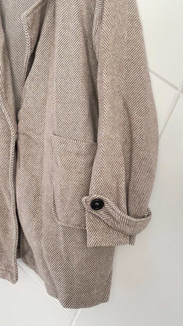 Bej Düğmeli Midi Yün Kadın Kaban - Görsel 2