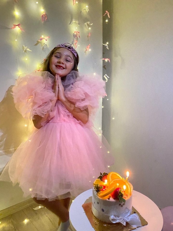 Pembe Parlak Nakışlı Kız Çocuk Abiye Elbise - Görsel 3