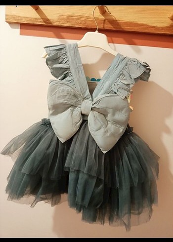 Kız Çocuk Gri Tül Detaylı Abiye Elbise - Görsel 2